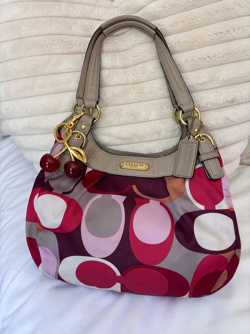 2012 Coach Scarf print Op Art Sateen Signature Satin Shoulder Bag 22141